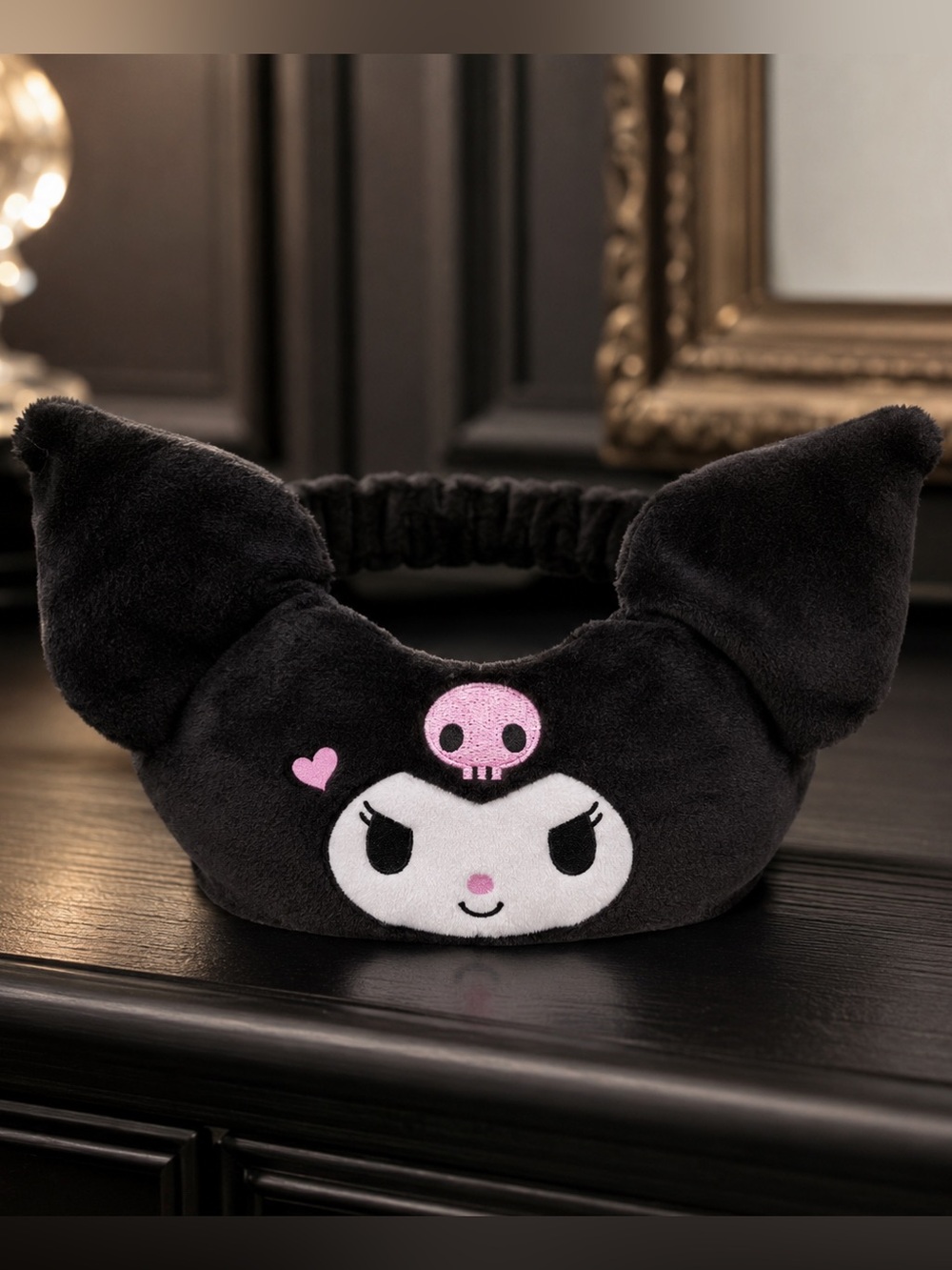 Kuromi Plush Spa Headband Hair Wrap Black Pink NWT
